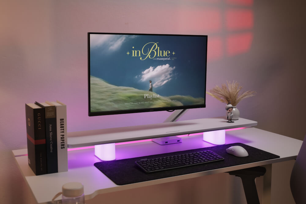 แท่นวางจอ ERGONOZ EGN-LUMINAR-100-W กว้าง 100 ซม., สีขาว (LEVATOR LUMINAR MONITOR RISER มีไฟ RGB)_8