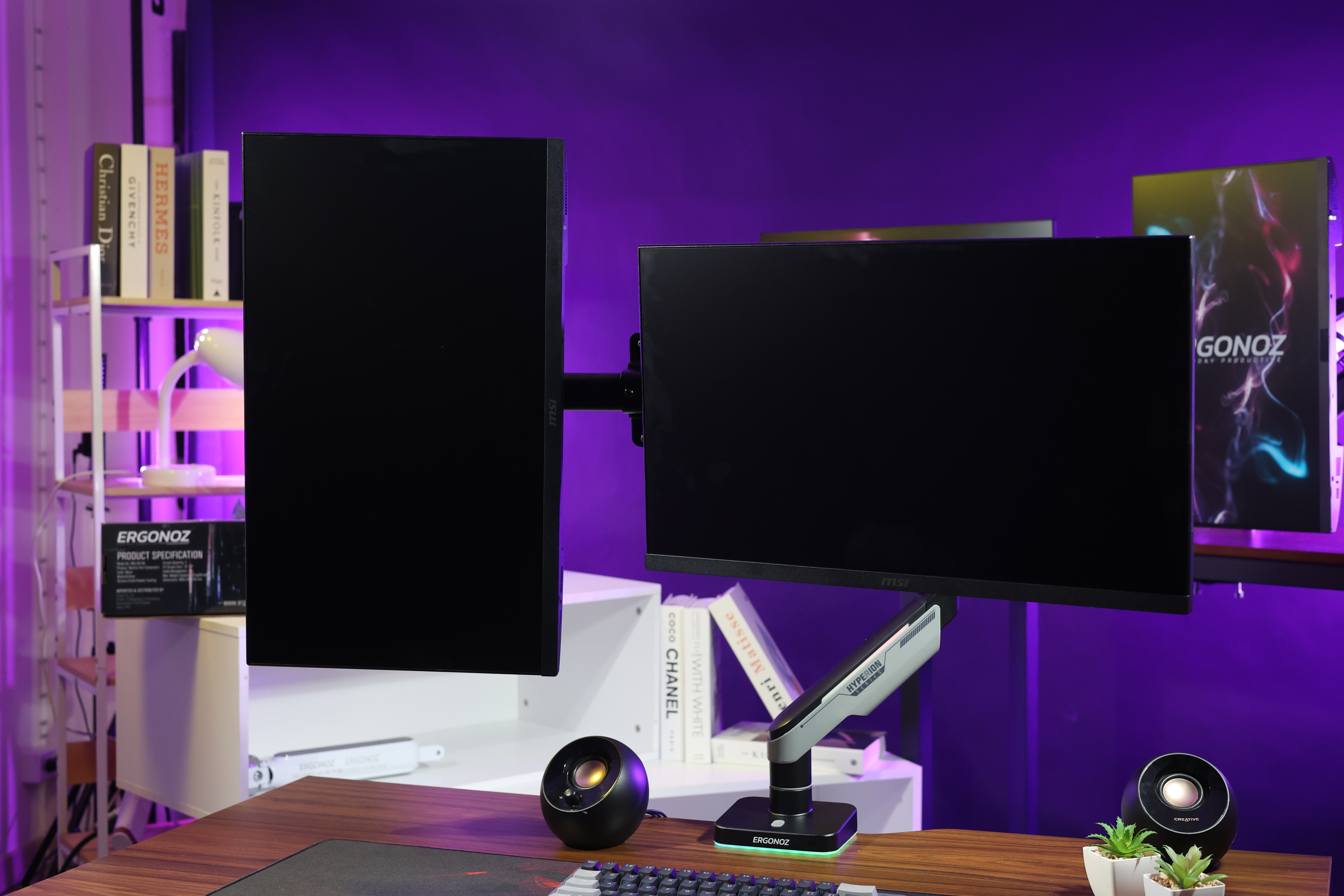 แขนจับจอ ERGONOZ รุ่น HYPERION HEAVY DUTY RGB C01 แขนเดี่ยว 2 จอ สำหรับหน้าจอ 17-49 นิ้ว สีดำด้านและเทาเข้ม (EGN-HPR-S-DG-RGB-C01)