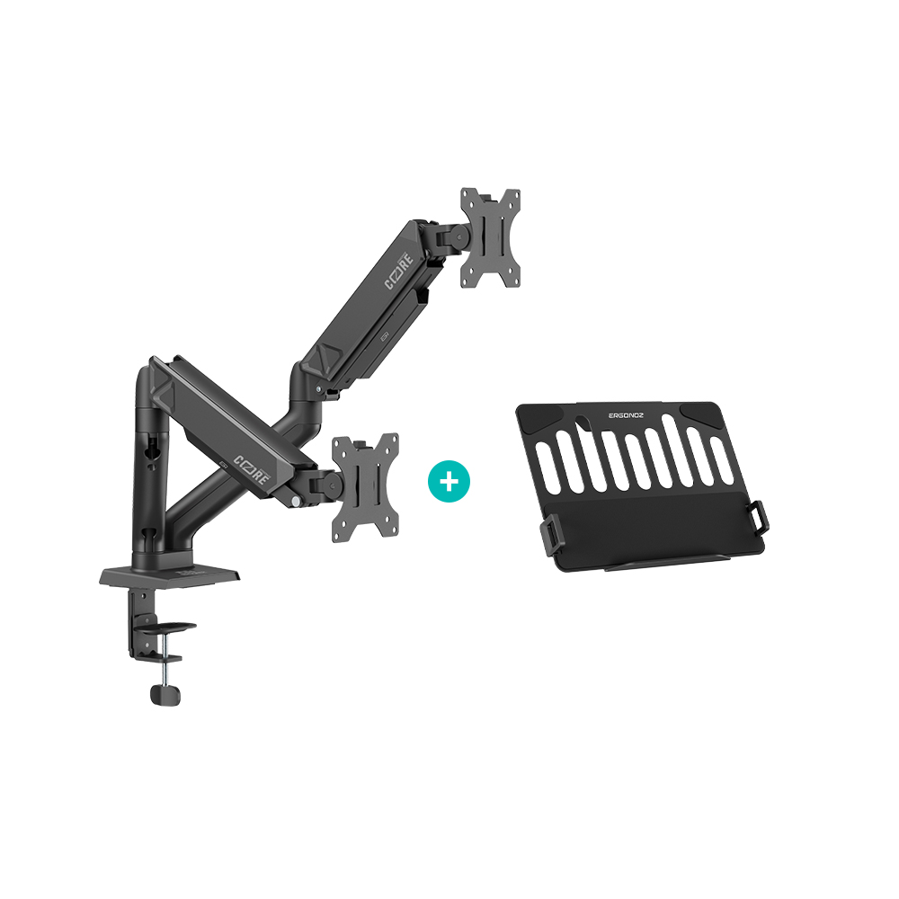 แขนจับจอ ERGONOZ รุ่น CORE แขนคู่ สำหรับหน้าจอ 17 - 32 นิ้ว สีดำ พร้อมที่วางแล็ปท็อป V.4 สีดำ (EGN-C-D-B-ACC01V4-B)_1