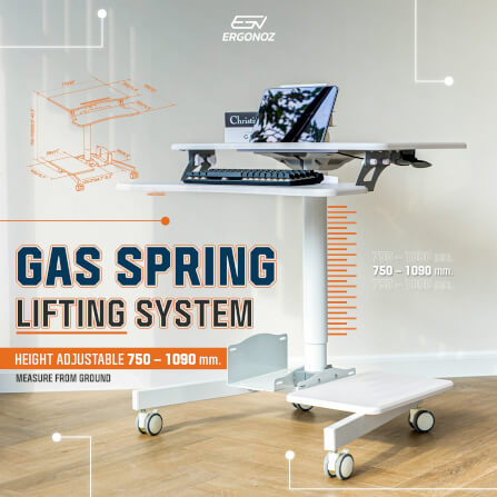 โต๊ะคอมพิวเตอร์ปรับระดับ มีล้อเลื่อน ERGONOZ EGN-STA02B, สีดำ (COMPUTER CART STANDING DESK)_2