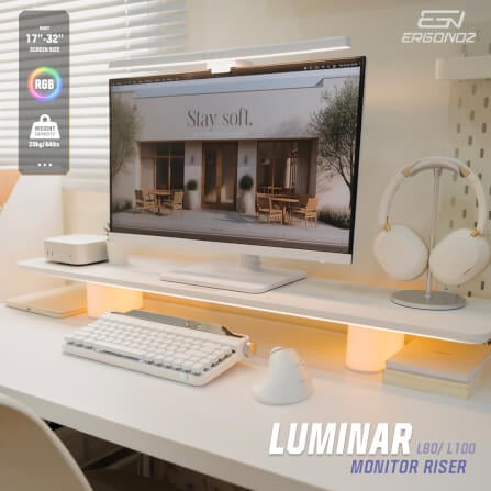 แท่นวางจอ ERGONOZ EGN-LUMINAR-80-W กว้าง 80 ซม., สีขาว (LEVATOR LUMINAR MONITOR RISER มีไฟ RGB)_2