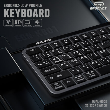 คีย์บอร์ดไร้สาย, ERGONOZ EGN-KB01, สีดำ (KEYBOARD 01 2 ระบบ รองรับทั้ง 2.4GHZ และ BLUETOOTH)_2