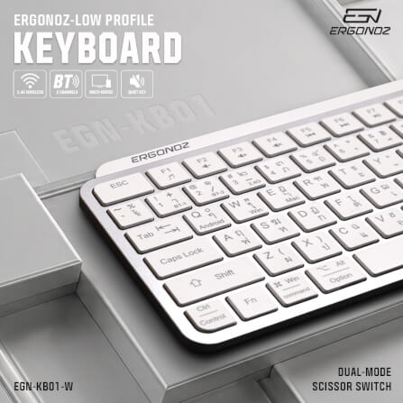 คีย์บอร์ดไร้สาย, ERGONOZ EGN-KB01-W, สีขาว (KEYBOARD 01 2 ระบบ รองรับทั้ง 2.4GHZ และ BLUETOOTH)_2