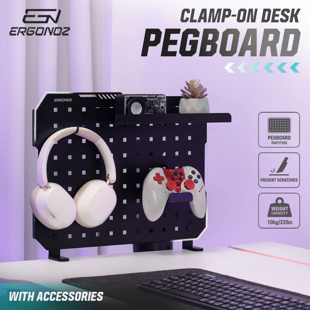 แผงบอร์ดสำหรับแขวนอุปกรณ์ ERGONOZ EGN-PANEL03-G, สีเทา (แผงบอร์ดแบบหนีบขอบโต๊ะ พร้อมอุปกรณ์เสริม)_2