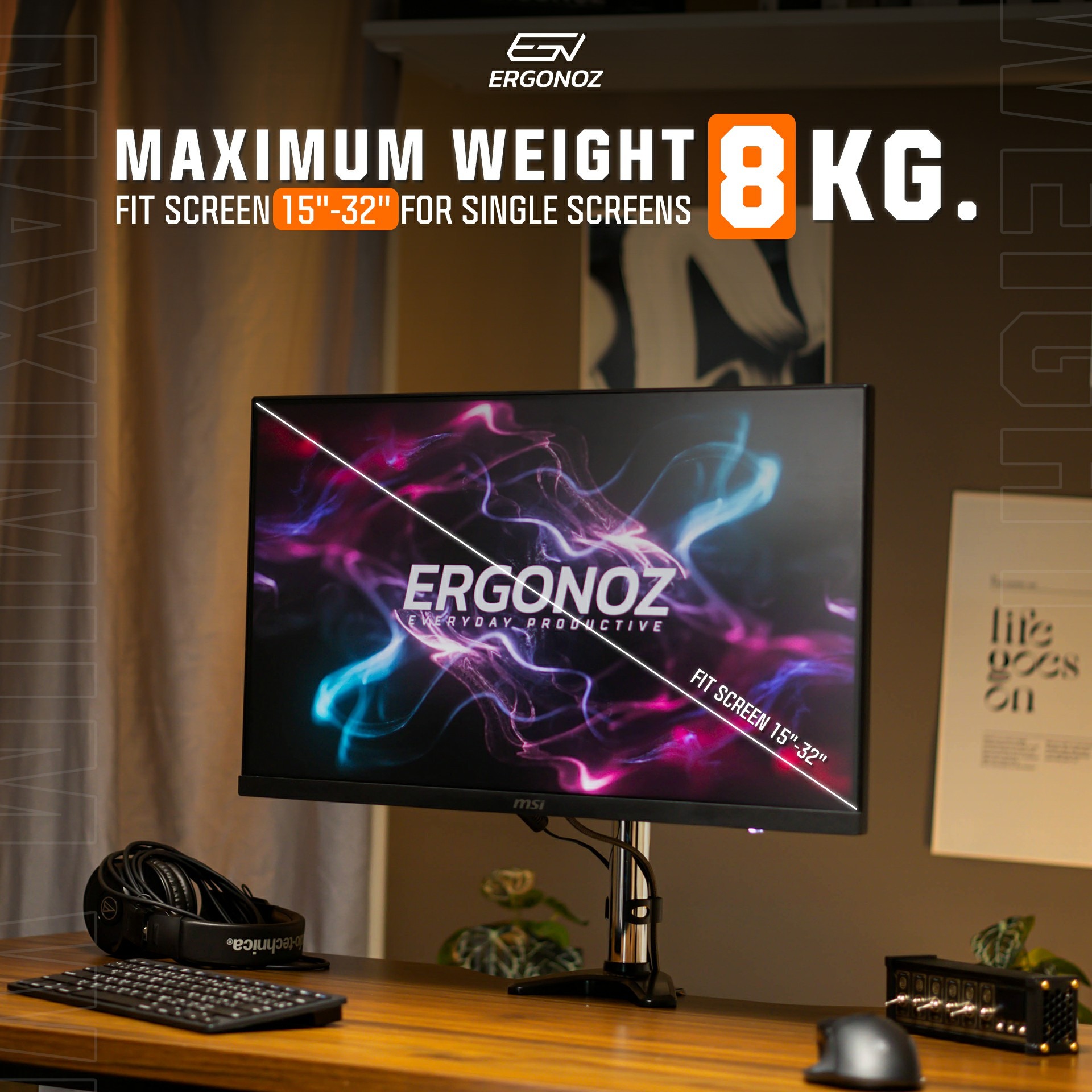 แขนจับจอ ERGONOZ รุ่น METALIC 02 DIY SET07 แขนเดี่ยว สำหรับหน้าจอ 15 - 32 นิ้ว สีขาว (EGN-02-SET07-W)_3
