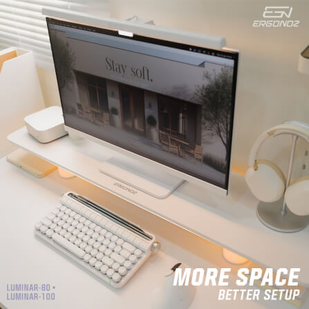 แท่นวางจอ ERGONOZ EGN-LUMINAR-80-W กว้าง 80 ซม., สีขาว (LEVATOR LUMINAR MONITOR RISER มีไฟ RGB)_4