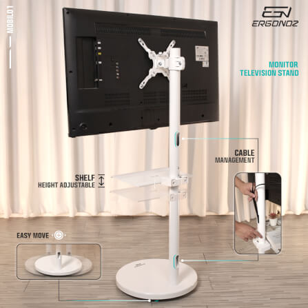 ขาตั้งจอทีวีปรับระดับ มีล้อเลื่อน ERGONOZ EGN-MOBIL01-W, สีขาว_7