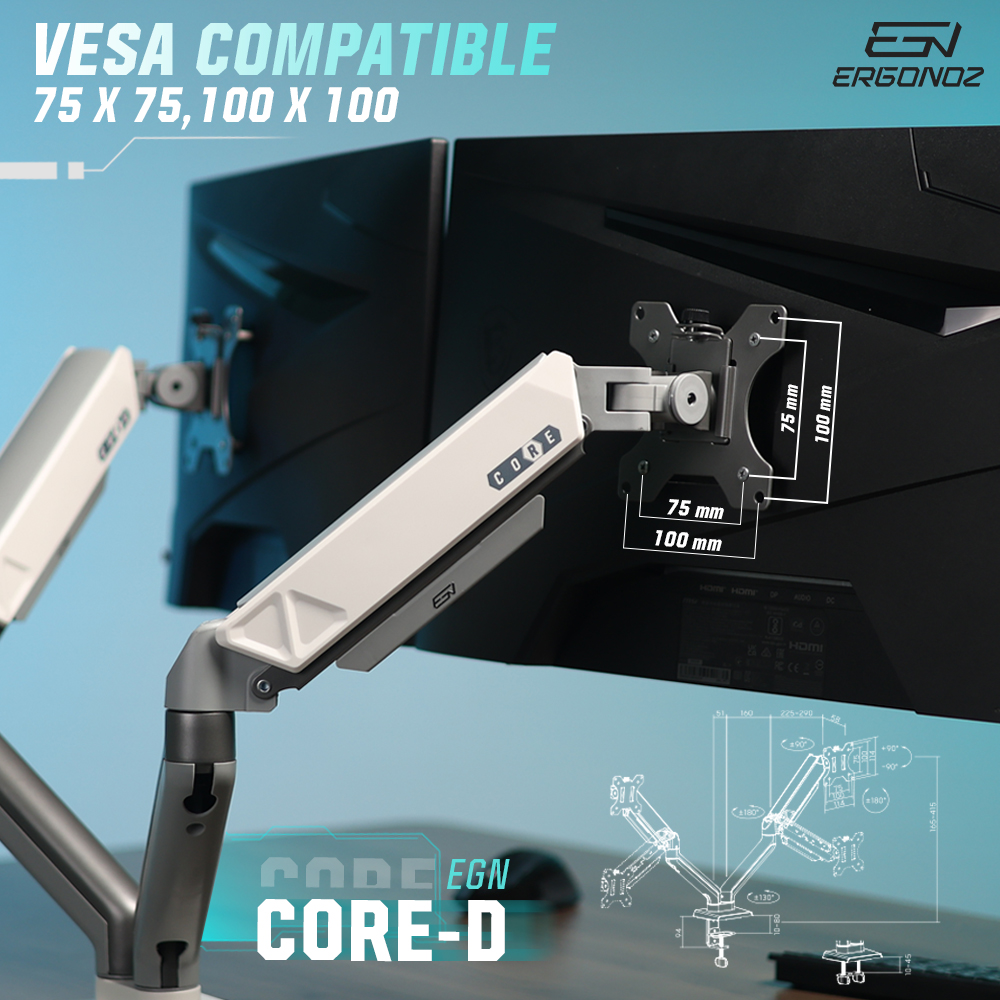 แขนจับจอ ERGONOZ รุ่น CORE แขนคู่ สำหรับหน้าจอ 17 - 32 นิ้ว สีเทาเข้มและขาว พร้อมที่วางแล็ปท็อป V.4 สีดำ (EGN-C-D-G-ACC01V4-B)_4