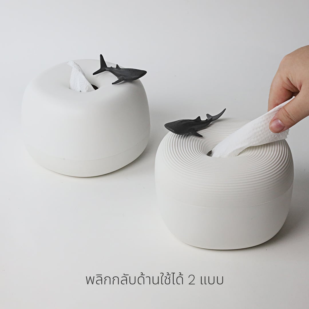 กล่องทิชชู QUALY รุ่น MINI พร้อมฟิกเกอร์ฉลามวาฬ ขนาด 13.8X13.8X9.1 ซม. ใช้งานได้สองด้าน สีขาว_3