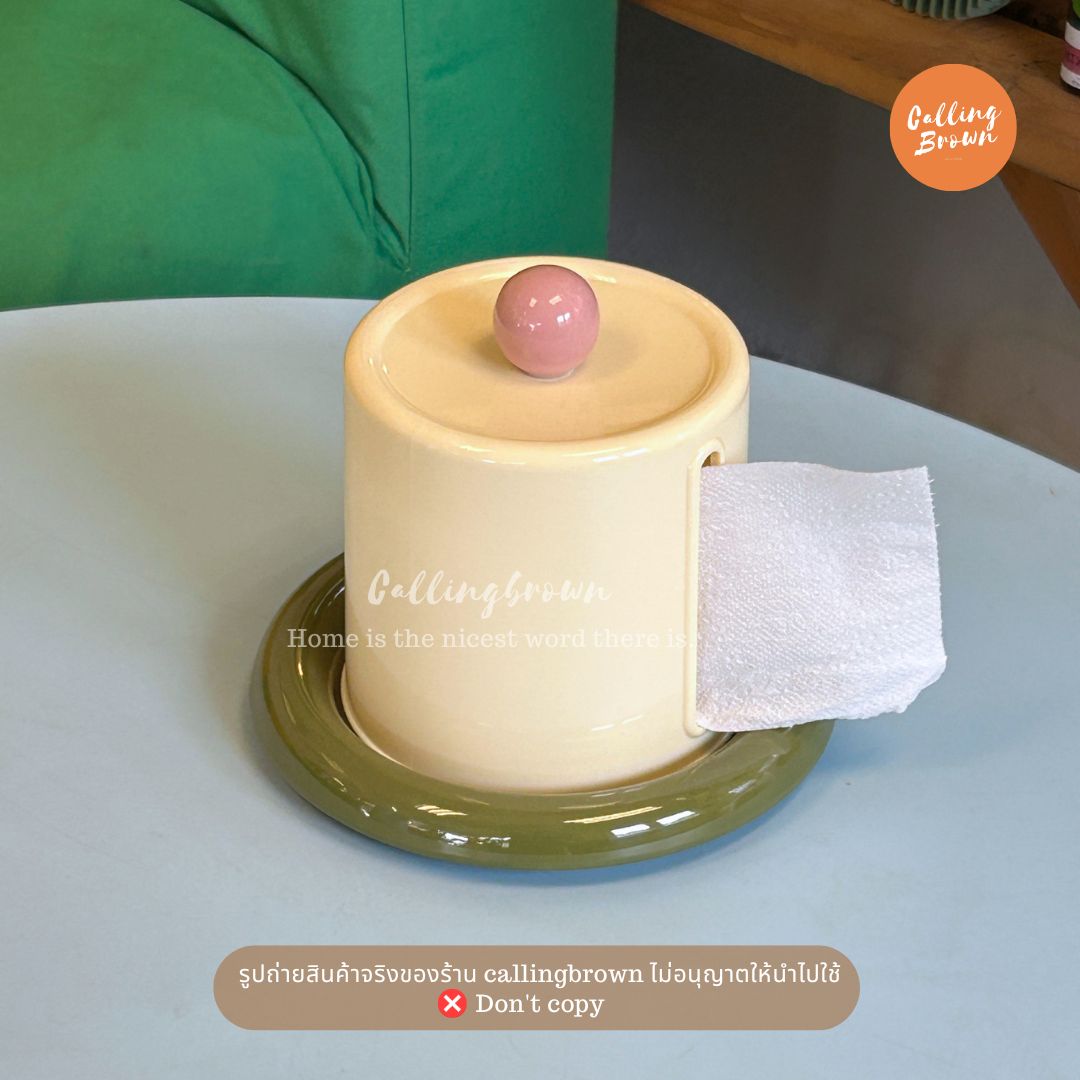 กล่องทิชชู CALLINGBROWN ขนาด 19.5X16.5 ซม. ฐานเขียว/ครีม