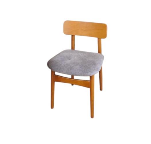 เก้าอี้ทานข้าวไม้ยางพาราแท้ เบาะกำมะหยี่สีเทา MAAI DESIGN SHITA CHAIR สีโอ๊ค