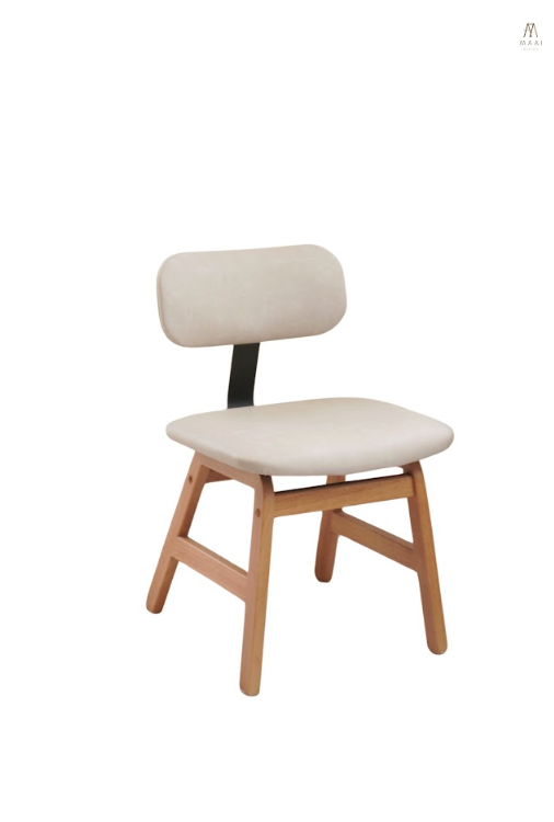 เก้าอี้ไม้ยางพารา MAAI DESIGN MIKUSU CHAIR(PUL 10) สีลาเต้(ขาสีโอีค) เบาะหนังหนานุ่ม พนักพิงเหล็ก