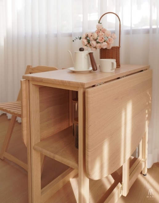 โต๊ะทานข้าวไม้ยางพาราแท้พับเก็บได้ MAAI DESIGN  รุ่น NABI TABLE สีบีช