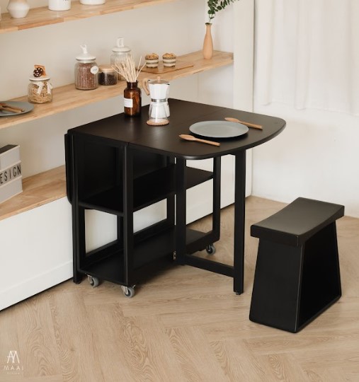 โต๊ะทานข้าวไม้ยางพาราแท้พับเก็บได้ MAAI DESIGN  รุ่น NABI TABLE สีดำ