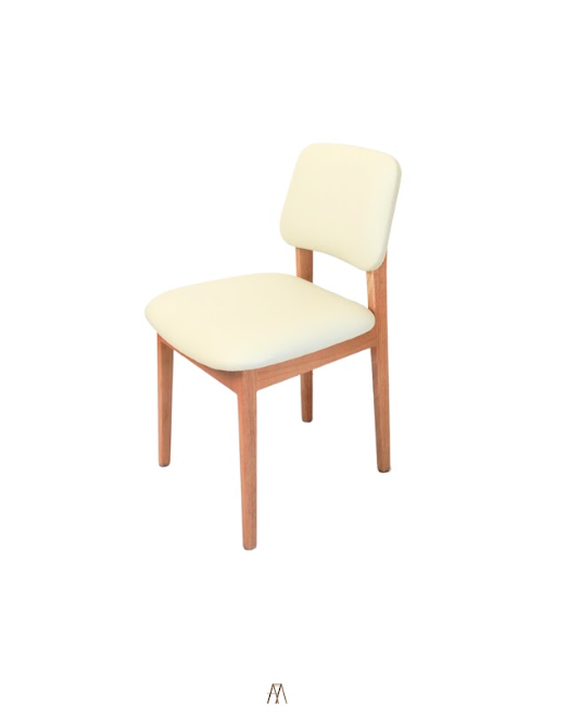 เก้าอี้ไม้ยางพาราเบาะหนังสีครีม MAAI DESIGN รุ่น AIKO CHAIR สีโอ๊ค