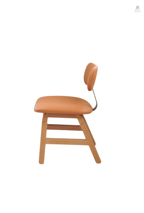 เก้าอี้ไม้ยางพารา MAAI DESIGN MIKUSU CHAIR(SMT PU) สีส้ม(ขาสีโอ๊ค) เบาะหนังหนานุ่ม พนักพิงเหล็ก