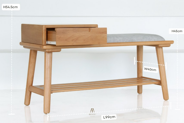 ม้านั่งใส่รองเท้าไม้ยางพารา MAAI DESIGN รุ่น KUTSU BENCH สีโอ๊ค