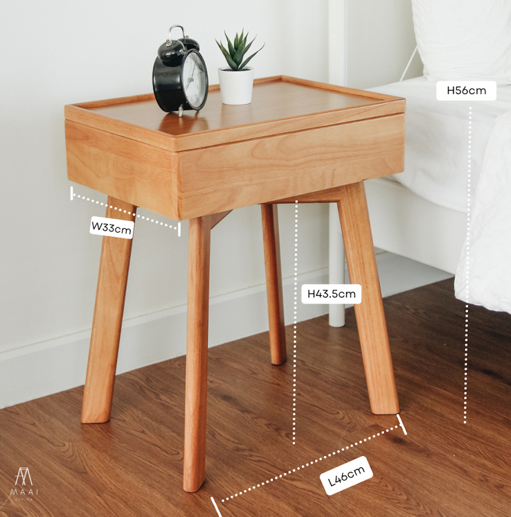 ตู้ข้างเตียงไม้ยางพารา MAAI DESIGN รุ่น FLIP SIDE TABLE สีโอ๊ค