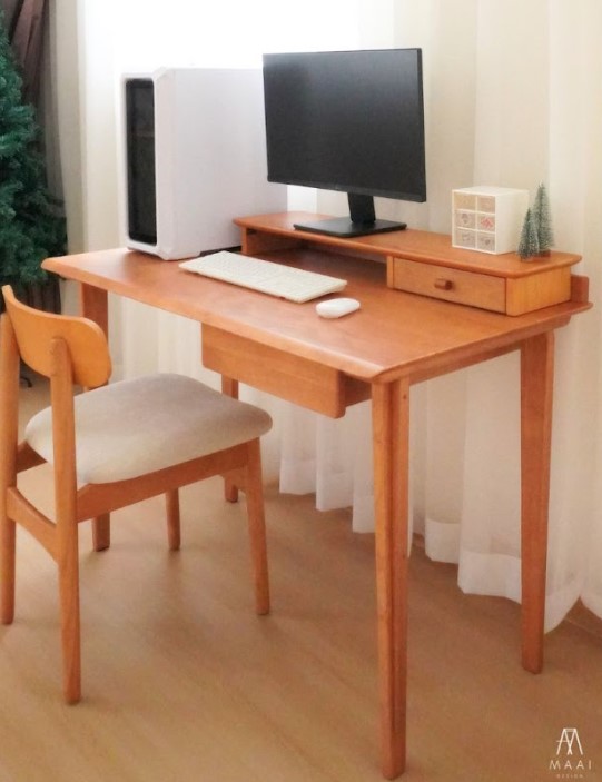 ชั้นวางจอคอมไม้ยางพารา MAAI DESIGN รุ่น GRANDE SHELF สีโอ๊ค
