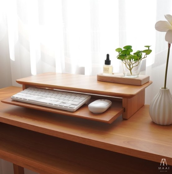 ชั้นวางจอคอมไม้ยางพารา MAAI DESIGN PETITE SHELF สีโอ๊ค