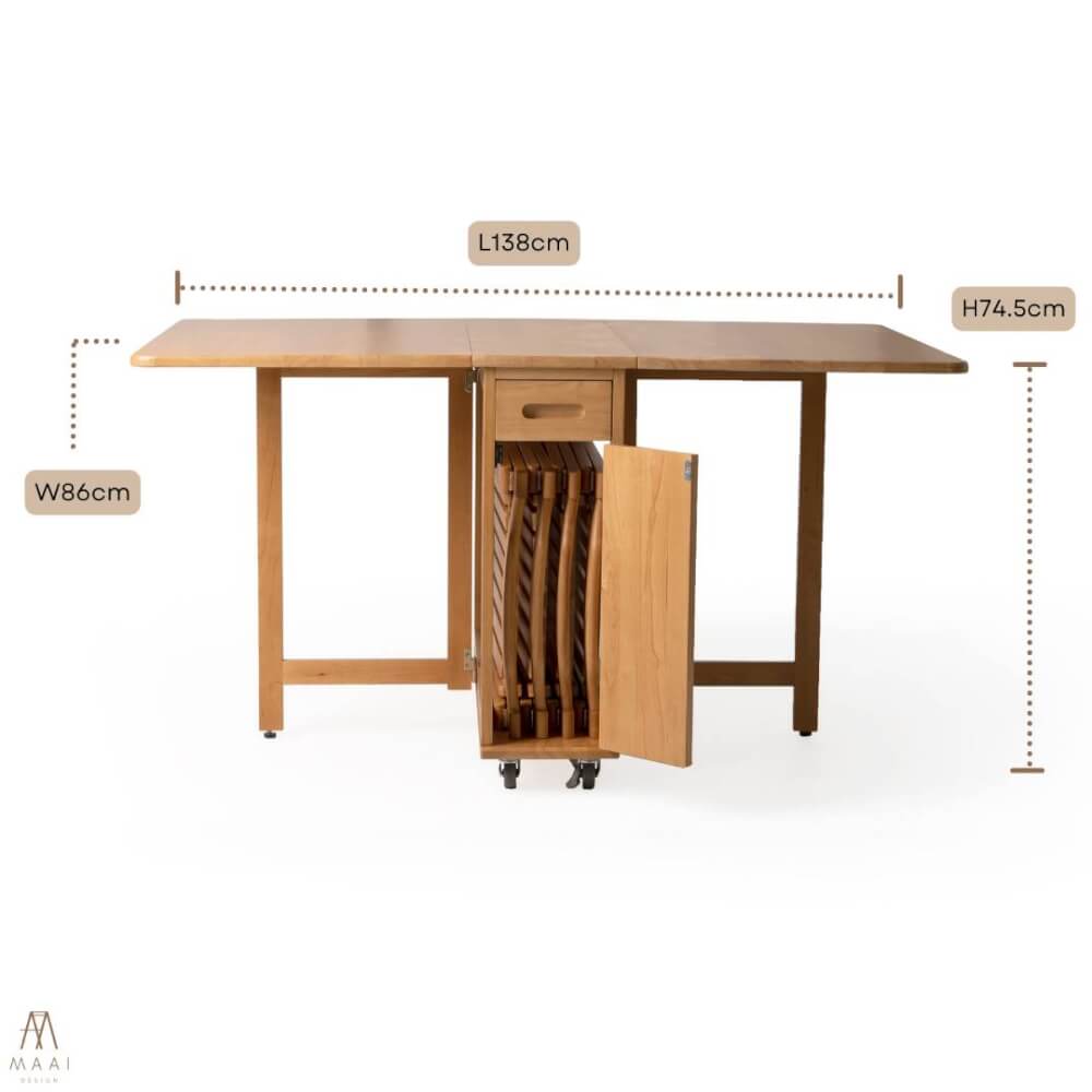 ชุดโต๊ะทานข้าวไม้ยางพาราแท้ 4 ที่นั่งพับเก็บได้ MAAI DESIGN  รุ่น BUTTERFLY TABLE SET สีโอ๊ค