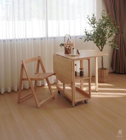โต๊ะทานข้าวไม้ยางพาราแท้พับเก็บได้ MAAI DESIGN  รุ่น NABI TABLE สีบีช
