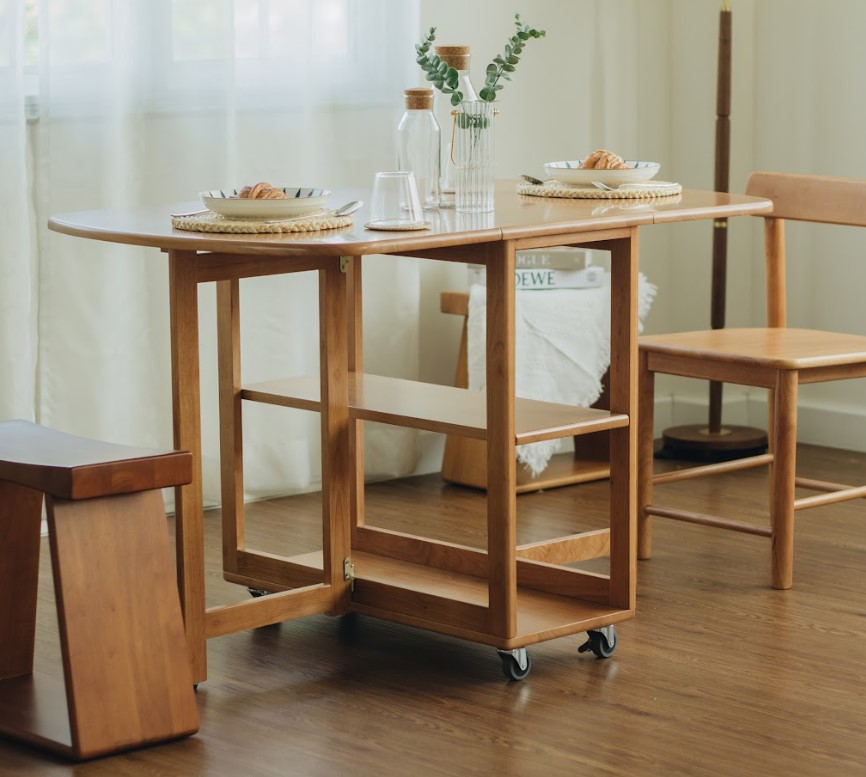 โต๊ะทานข้าวไม้ยางพาราแท้พับเก็บได้ MAAI DESIGN  รุ่น NABI TABLE สีโอ๊ค