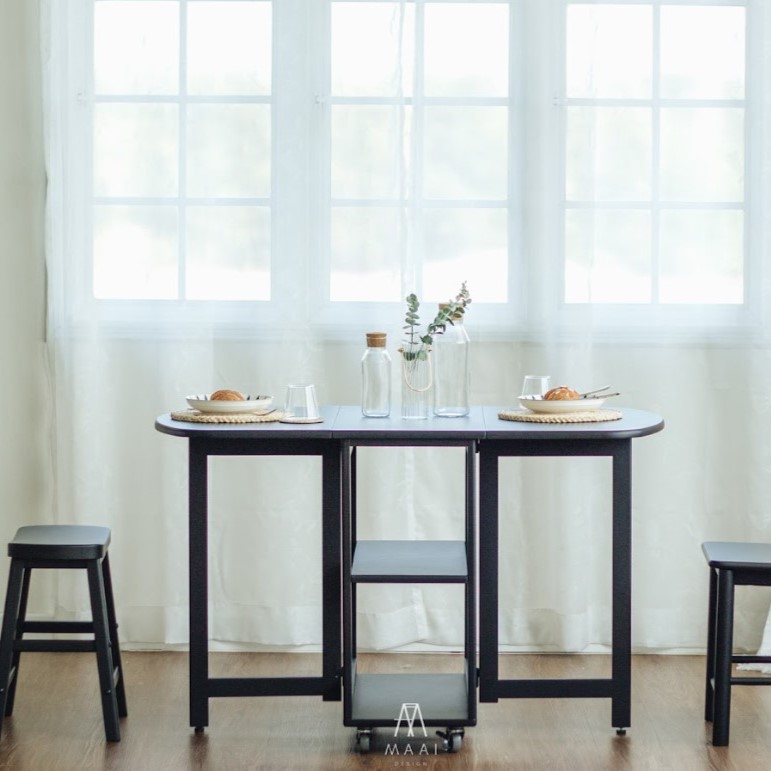 โต๊ะทานข้าวไม้ยางพาราแท้พับเก็บได้ MAAI DESIGN  รุ่น NABI TABLE สีดำ