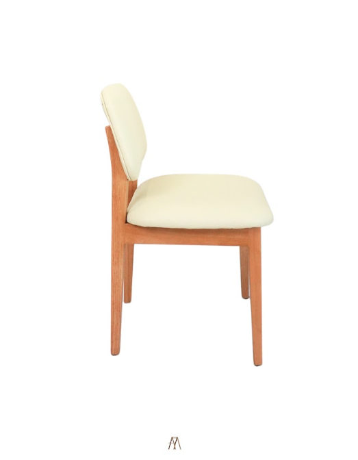 เก้าอี้ไม้ยางพาราเบาะหนังสีครีม MAAI DESIGN รุ่น AIKO CHAIR สีโอ๊ค