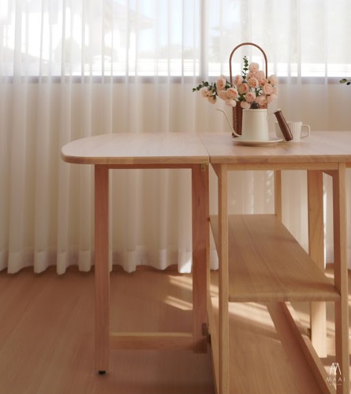 โต๊ะทานข้าวไม้ยางพาราแท้พับเก็บได้ MAAI DESIGN  รุ่น NABI TABLE สีบีช