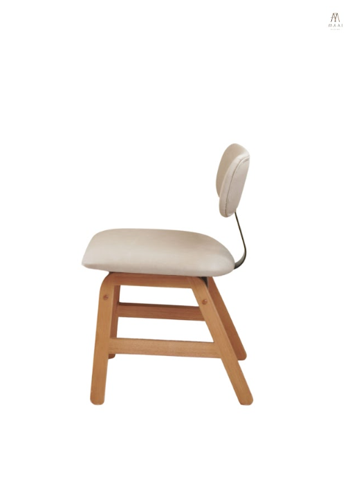 เก้าอี้ไม้ยางพารา MAAI DESIGN MIKUSU CHAIR(PUL 10) สีลาเต้(ขาสีโอีค) เบาะหนังหนานุ่ม พนักพิงเหล็ก