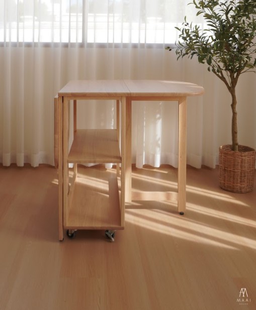 โต๊ะทานข้าวไม้ยางพาราแท้พับเก็บได้ MAAI DESIGN  รุ่น NABI TABLE สีบีช