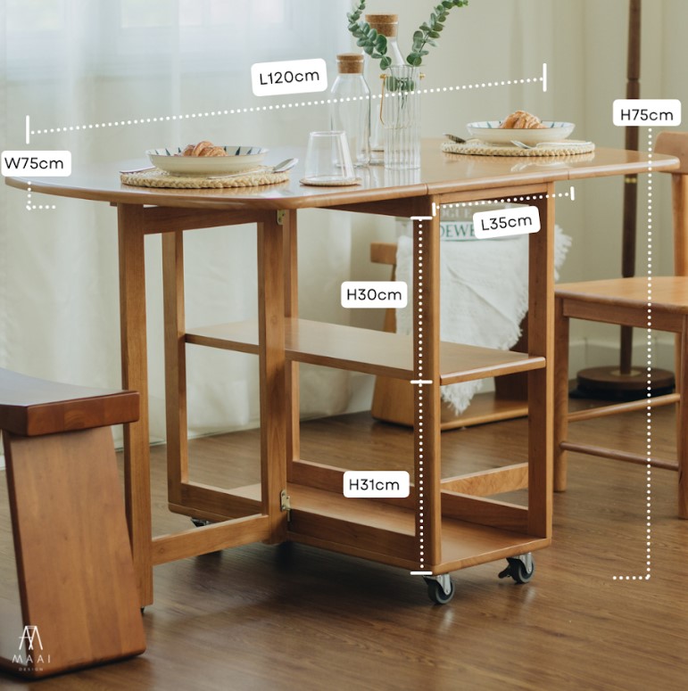โต๊ะทานข้าวไม้ยางพาราแท้พับเก็บได้ MAAI DESIGN  รุ่น NABI TABLE สีโอ๊ค