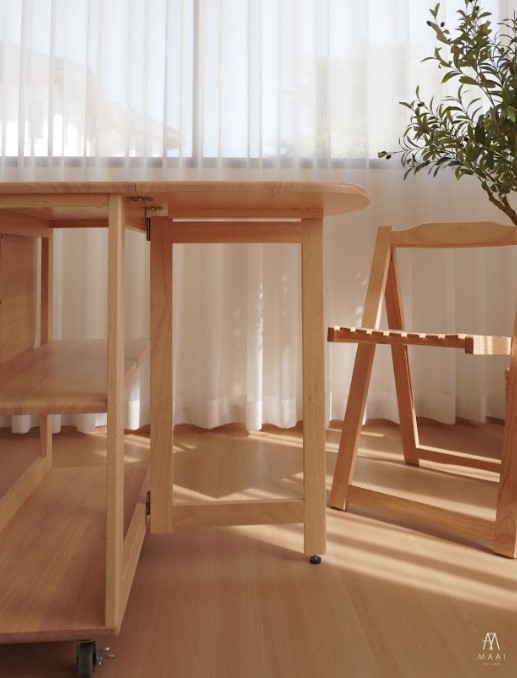 โต๊ะทานข้าวไม้ยางพาราแท้พับเก็บได้ MAAI DESIGN  รุ่น NABI TABLE สีบีช