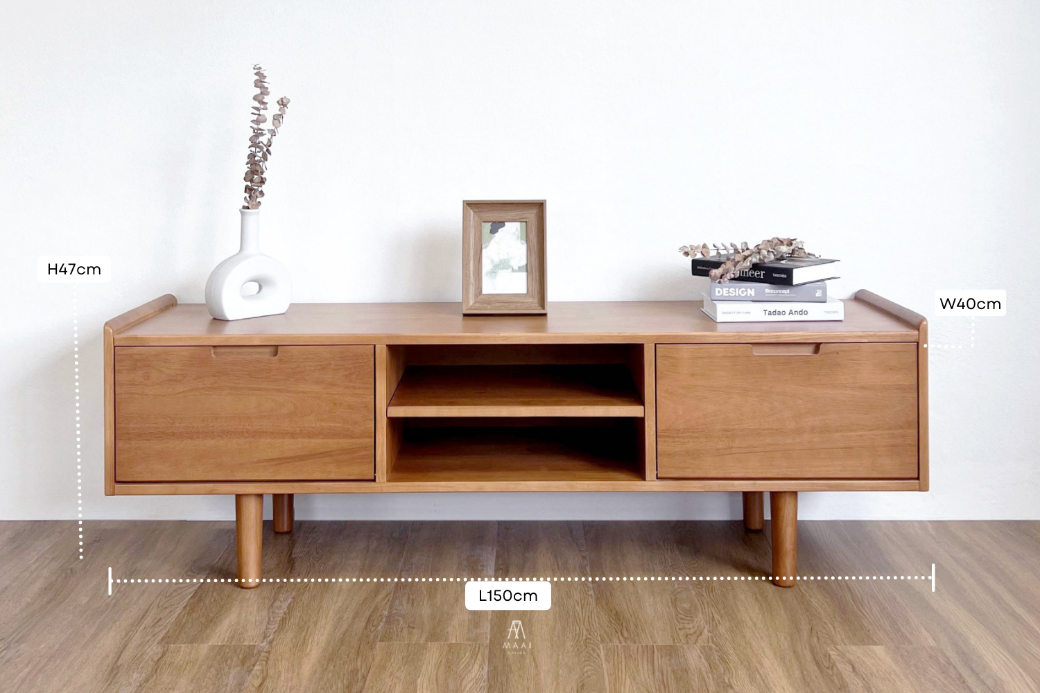 ชั้นวางทีวีไม้ยางพารา MAAI DESIGN รุ่น SAIDO M สีโอ๊ค_8