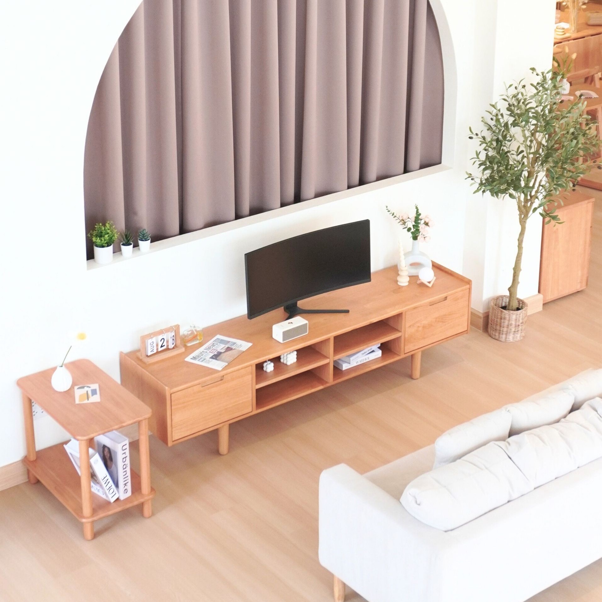 ชั้นวางทีวีไม้ยางพารา MAAI DESIGN รุ่น SAIDO L สีโอ๊ค_8