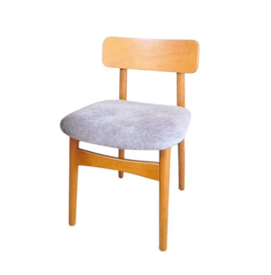 เก้าอี้ทานข้าวไม้ยางพาราแท้ เบาะกำมะหยี่สีเทา MAAI DESIGN SHITA CHAIR สีโอ๊ค