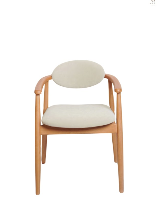 เก้าอี้ทานข้าวไม้ยางพาราแท้เบาะหนัง MAAI DESIGN รุ่น KIROKU CHAIR สไตล์ญี่ปุ่น มีที่พักแขน สีโอ๊ค_6