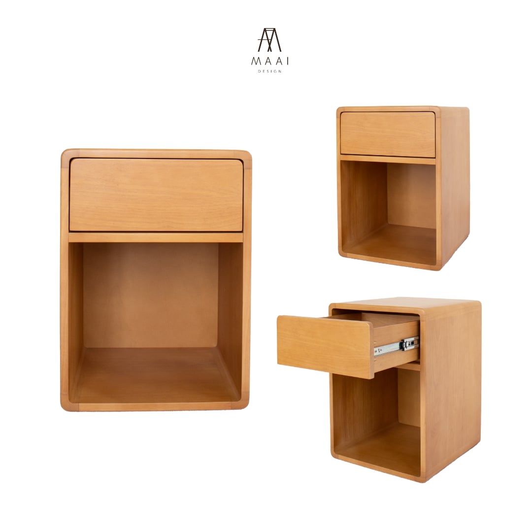 ตู้ลิ้นชักข้างเตียงไม้ยางพารา MAAI DESIGN รุ่น UNERU SIDE TABLE สีโอ๊ค
