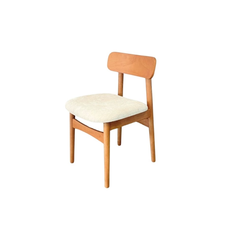 เก้าอี้ไม้ยางพารา เบาะผ้าสีขาว MAAI DESIGN SHITA CHAIR สีโอ๊ค_0