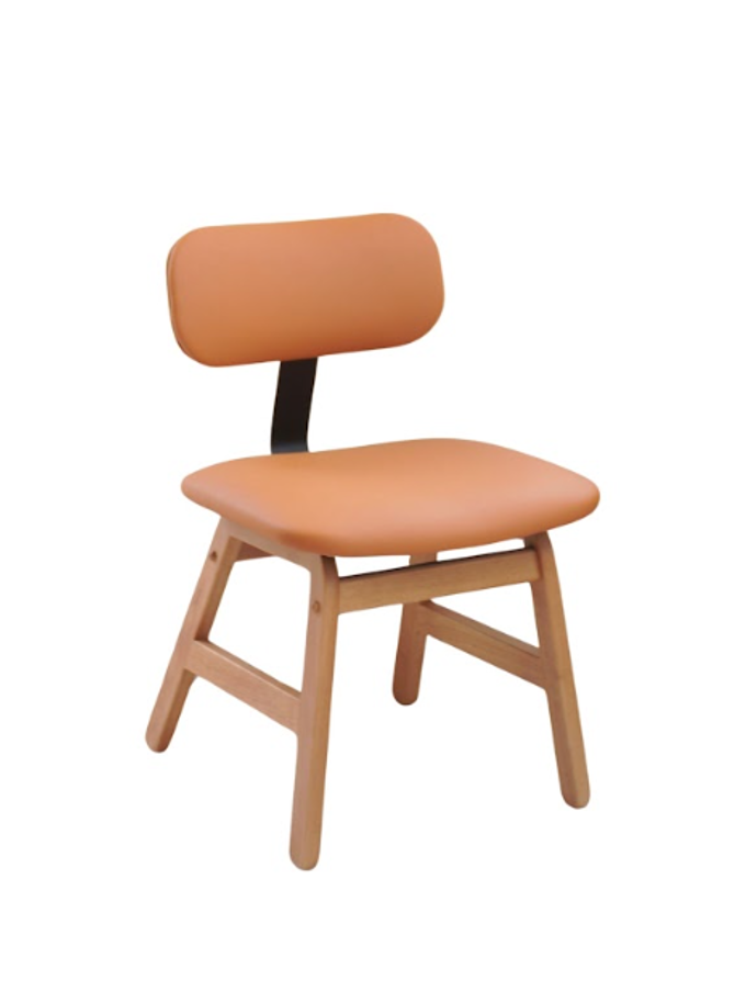 เก้าอี้ไม้ยางพารา MAAI DESIGN MIKUSU CHAIR(SMT PU) สีส้ม(ขาสีโอ๊ค) เบาะหนังหนานุ่ม พนักพิงเหล็ก_0