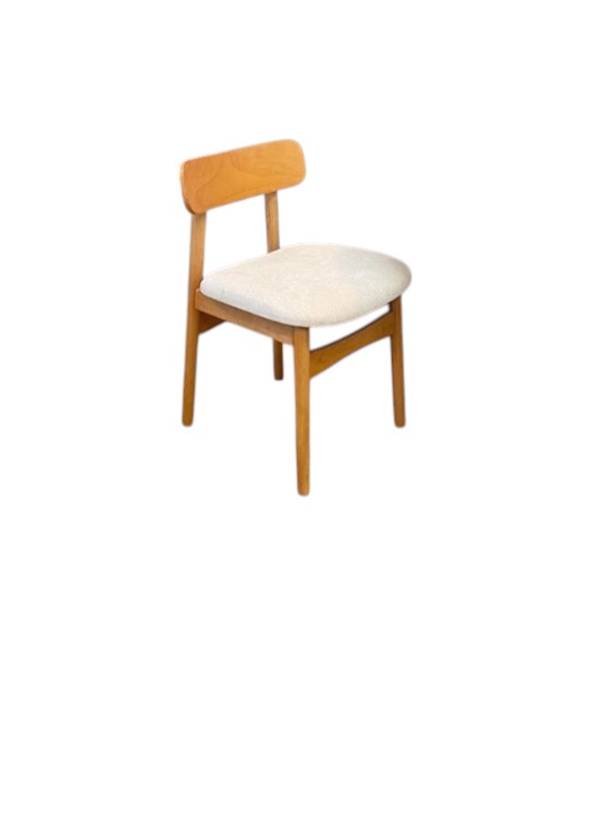 เก้าอี้ไม้ยางพารา เบาะผ้าสีขาว MAAI DESIGN SHITA CHAIR สีโอ๊ค_1