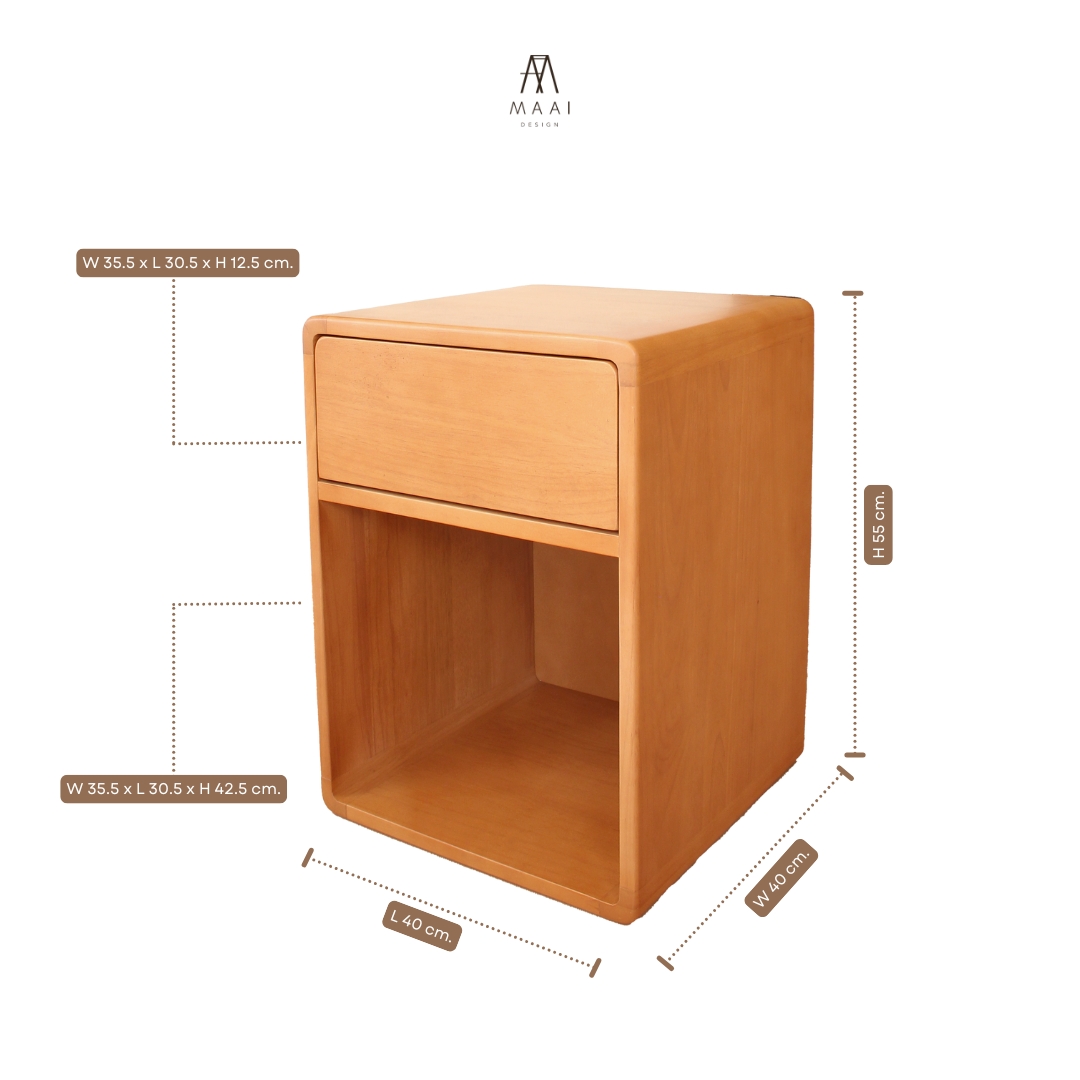 ตู้ลิ้นชักข้างเตียงไม้ยางพารา MAAI DESIGN รุ่น UNERU SIDE TABLE สีโอ๊ค_1
