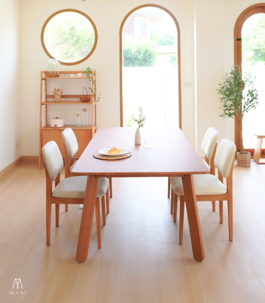 เก้าอี้ไม้ยางพาราเบาะหนังสีครีม MAAI DESIGN รุ่น AIKO CHAIR สีโอ๊ค_2