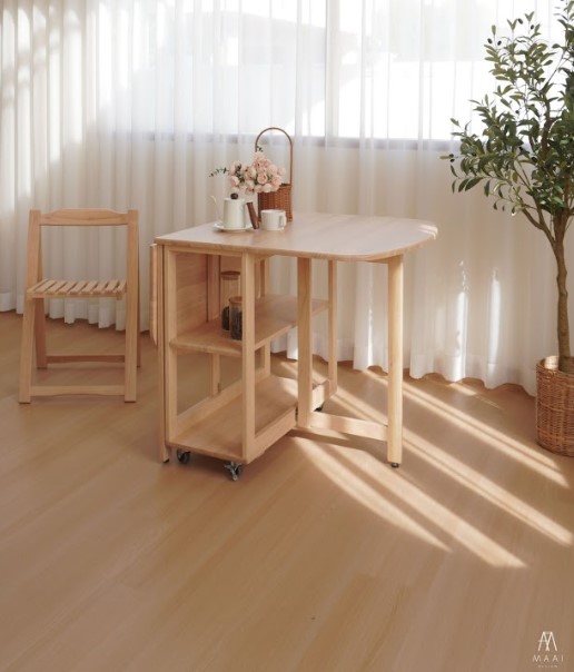 โต๊ะทานข้าวไม้ยางพาราแท้พับเก็บได้ MAAI DESIGN  รุ่น NABI TABLE สีบีช_3