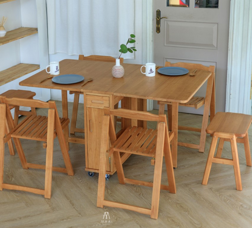 โต๊ะทานข้าวไม้ยางพาราแท้พับเก็บได้ MAAI DESIGN  รุ่น BUTTERFLY ONLY TABLE สีโอ๊ค_3