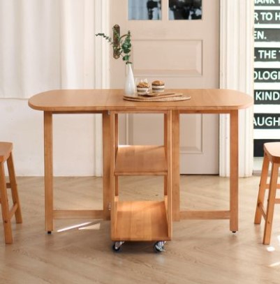 โต๊ะทานข้าวไม้ยางพาราแท้พับเก็บได้ MAAI DESIGN  รุ่น NABI TABLE สีโอ๊ค_3