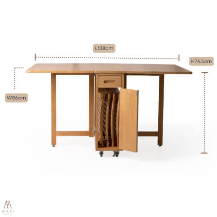ชุดโต๊ะทานข้าวไม้ยางพาราแท้ 4 ที่นั่งพับเก็บได้ MAAI DESIGN  รุ่น BUTTERFLY TABLE SET สีโอ๊ค_4