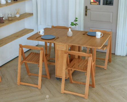ชุดโต๊ะทานข้าวไม้ยางพาราแท้ 4 ที่นั่งพับเก็บได้ MAAI DESIGN  รุ่น BUTTERFLY TABLE SET สีโอ๊ค_5