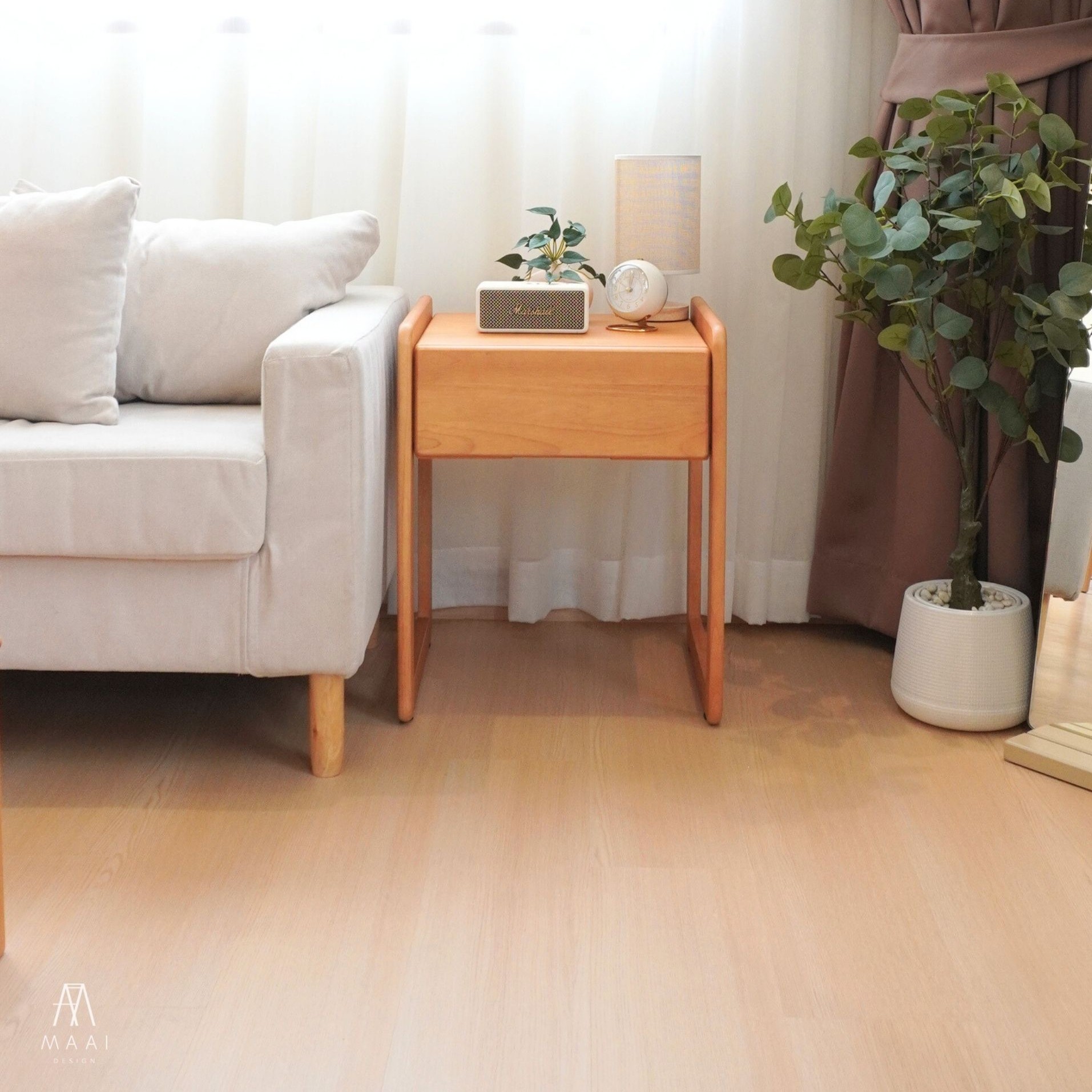 ตู้ลิ้นชักข้างเตียงไม้ยางพารา MAAI DESIGN รุ่น UCHU SIDE TABLE สีโอ๊ค_5